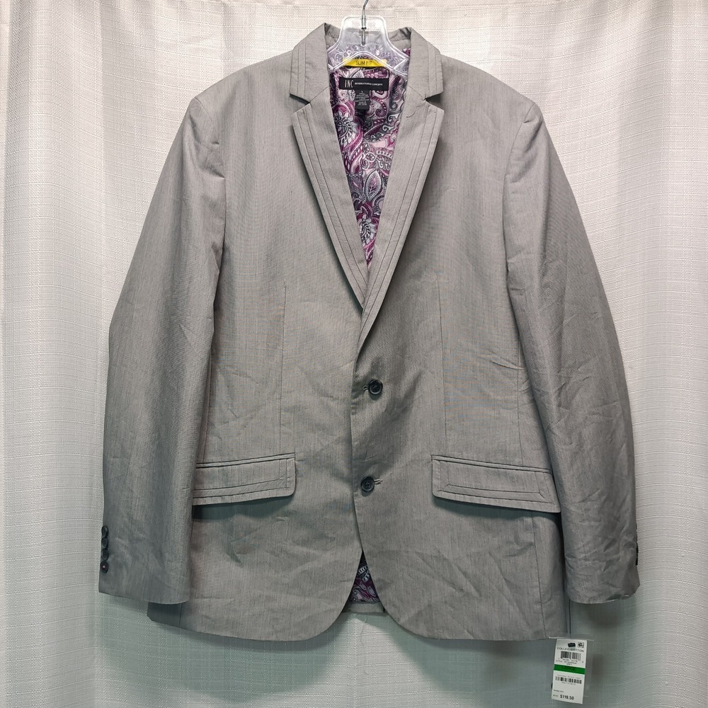 I.N.C. International Concepts Men's L Gray Sport Coat Blazer Paisley Lining NWT